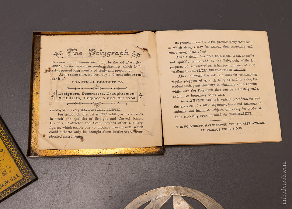 Rare & Mint Nickel Plated Polygraph Drawing Tool in Original Tin Box with Instructions - 107111