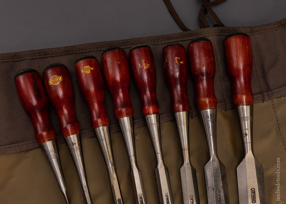 Spectacular Set of 8 STANLEY No. 20 EVERLASTING CHISELS with Decals - 107385