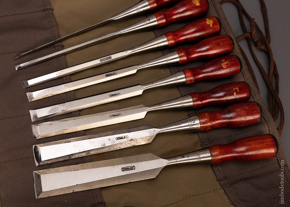 Spectacular Set of 8 STANLEY No. 20 EVERLASTING CHISELS with Decals - 107385