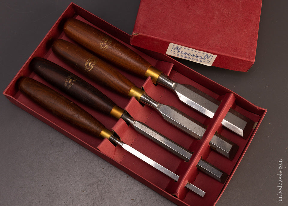 4 Piece Wood Chisel Set Near Mint in Box Rosewood CROWN - 107537