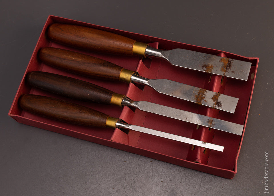 4 Piece Wood Chisel Set Near Mint in Box Rosewood CROWN - 107537