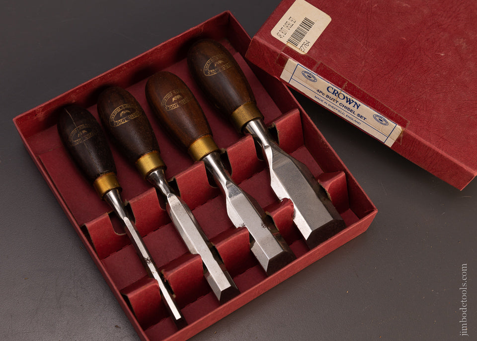 4 Piece Butt Chisel Set Near Mint in Box Rosewood CROWN - 107538
