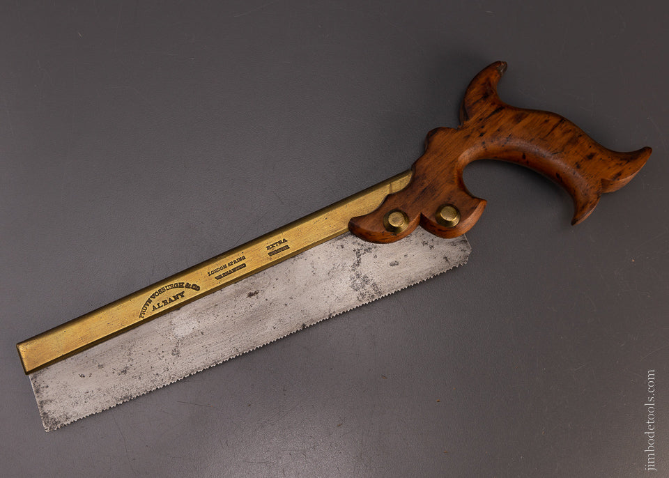 Very Rare PRUYN & VOSBURGH & CO. ALBANY (N.Y.) London Spring Brass Back Triple Cove Saw - 107637
