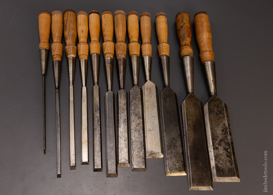 Complete Set of 12 T.H. WITHERBY Bevel Edge Socket Firmer Chisels - 107663