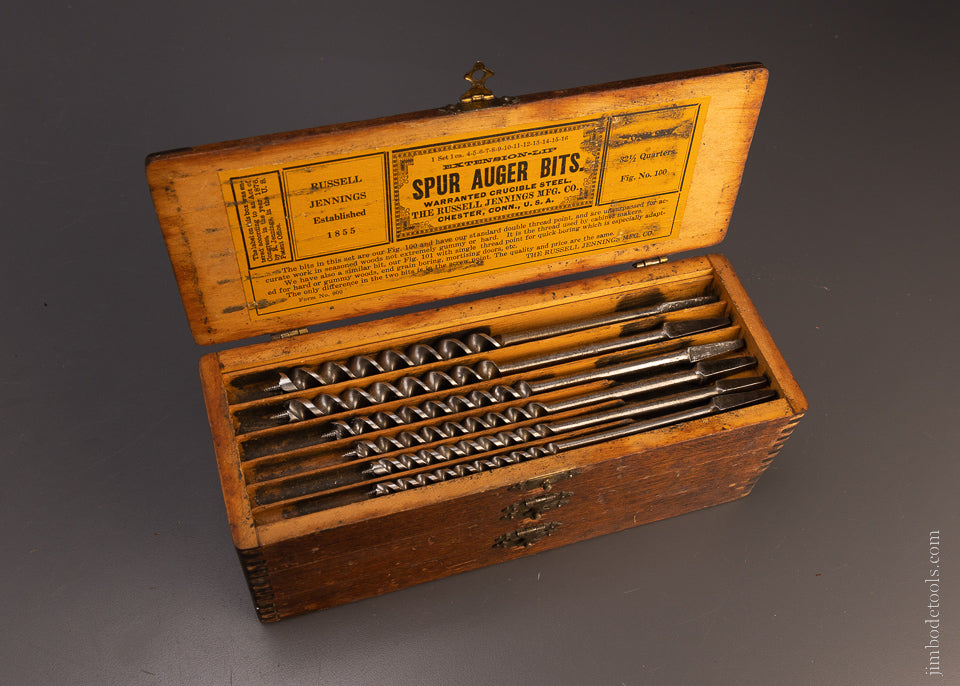 Fine Complete Set of 13 RUSSELL JENNINGS Auger Bits in Original Three Tiered Box - 107701