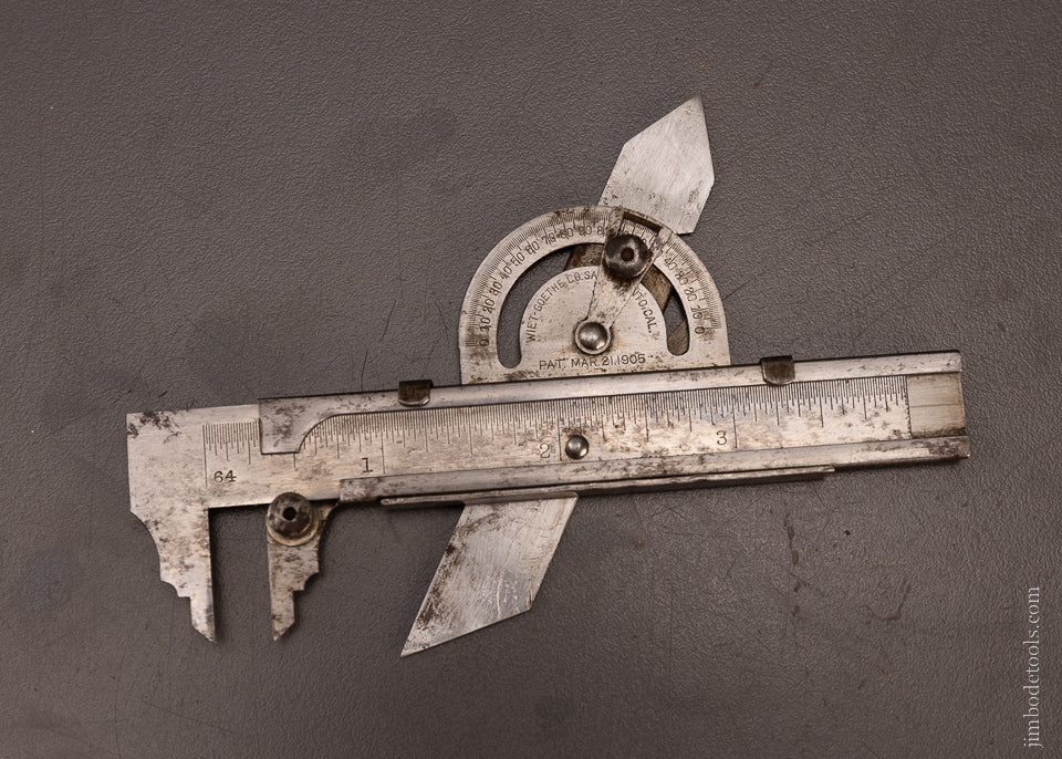 Rare! WEIT-GOETHE Patent March 21, 1905 Combination Tool Protractor, Bevel, Caliper - 107766