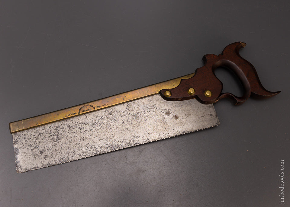 R. & W. C. BIDDLE & CO. PHILADA Triple Cove Conical Nut Brass Back Saw with Mahogany Handle - 107953