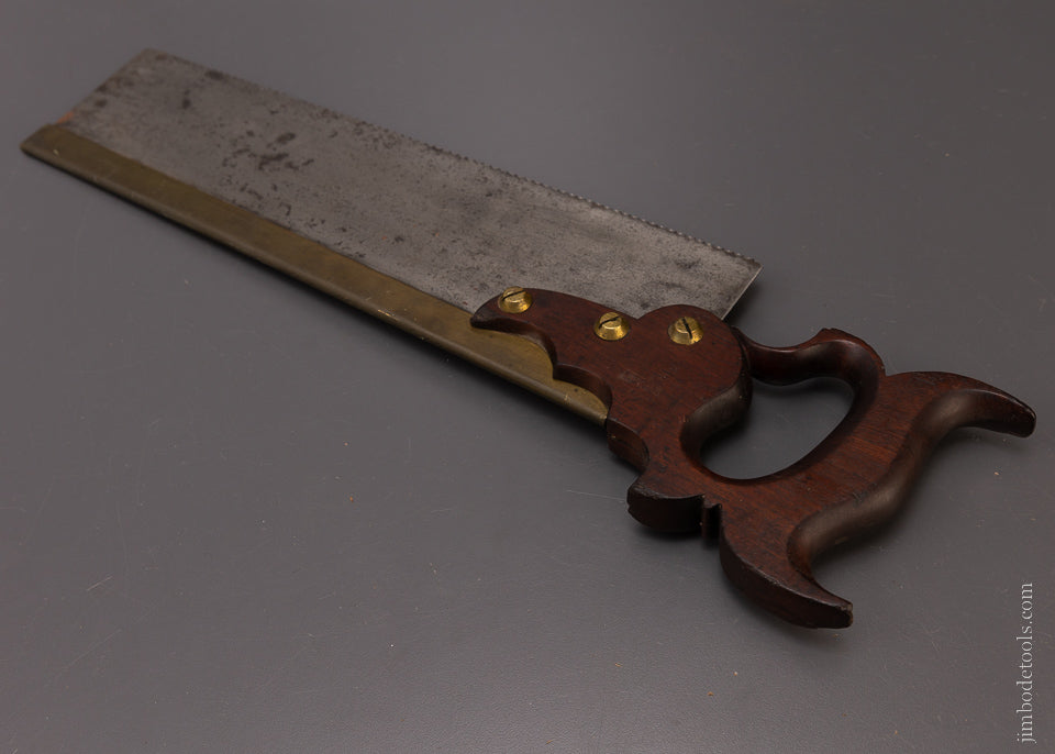 R. & W. C. BIDDLE & CO. PHILADA Triple Cove Conical Nut Brass Back Saw with Mahogany Handle - 107953