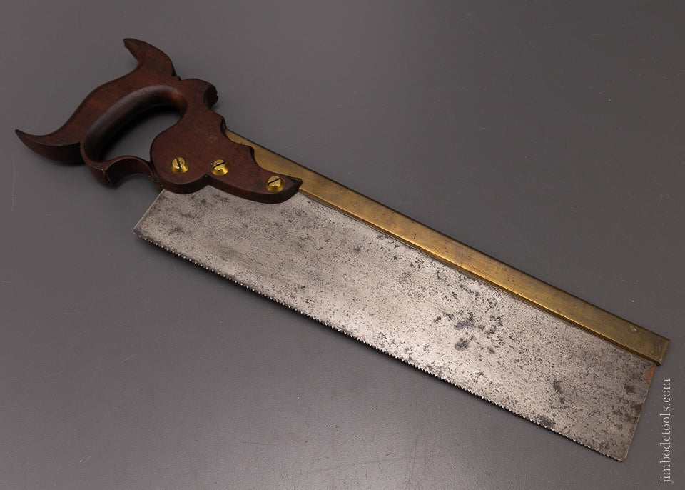 R. & W. C. BIDDLE & CO. PHILADA Triple Cove Conical Nut Brass Back Saw with Mahogany Handle - 107953