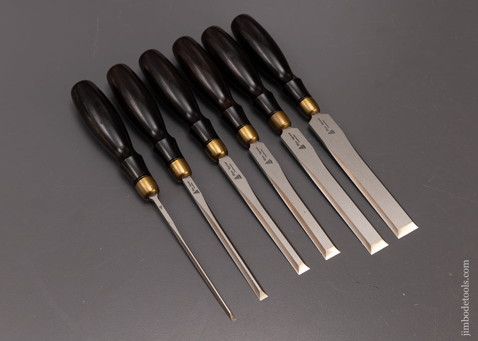 Stunning Set of 6 BLUE SPRUCE TOOL WORKS Cocobolo Handled Dovetail Chisels - 108145