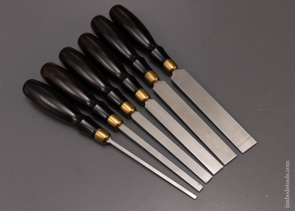 Stunning Set of 6 BLUE SPRUCE TOOL WORKS Cocobolo Handled Dovetail Chisels - 108145