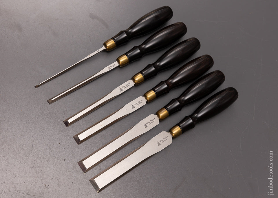 Stunning Set of 6 BLUE SPRUCE TOOL WORKS Cocobolo Handled Dovetail Chisels - 108145