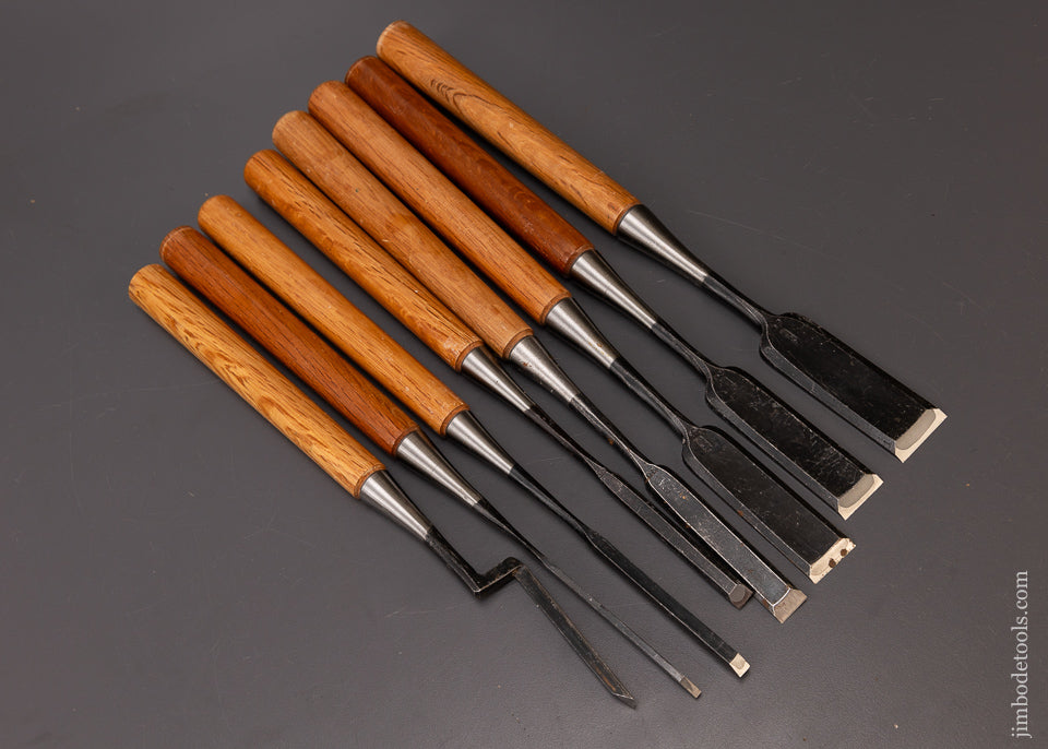 Near Mint Set of 8 Long Handle Japanese Chisels - 108325