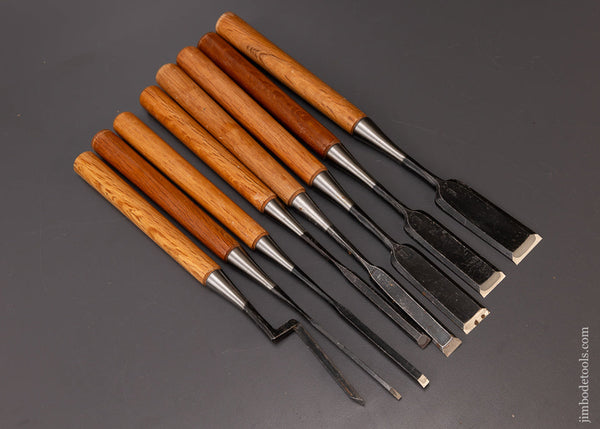 Near Mint Set of 8 Long Handle Japanese Chisels - 108325