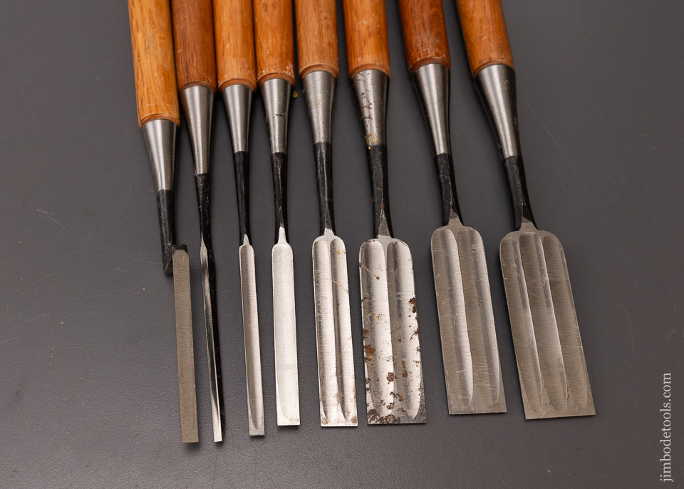 Near Mint Set of 8 Long Handle Japanese Chisels - 108325