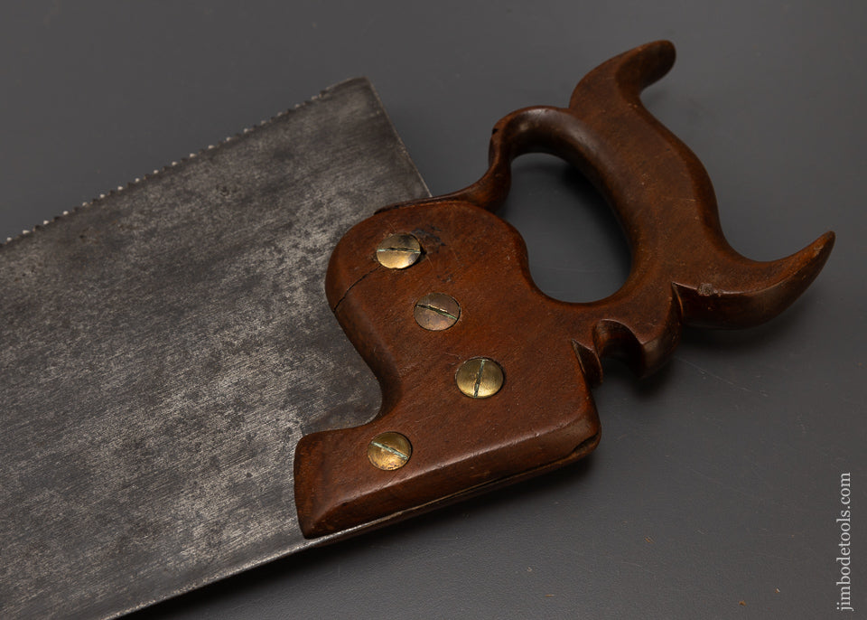 Spectacular English Hand Saw with Heavy Ornate Brass Escutcheon & Dual Jim Bode Tools