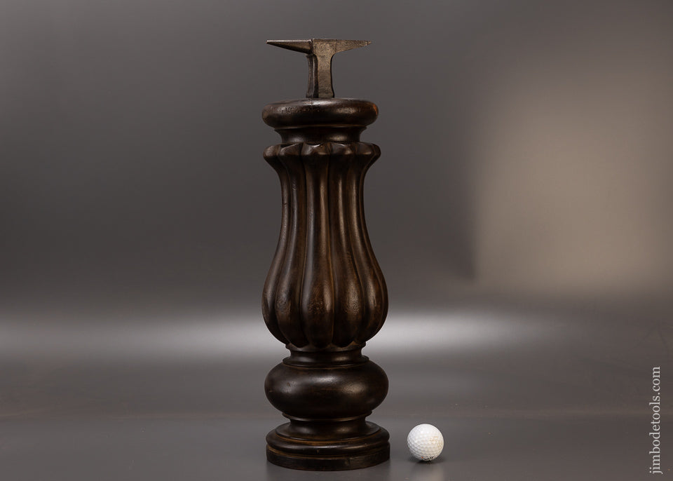 Massive 19 Inch High! Jeweler’s Anvil on Ornately Carved Stump - 108509