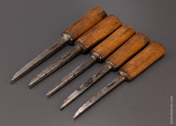 Excellent User Set of 5 SORBY Pig Sticker Mortise Chisels - 108531
