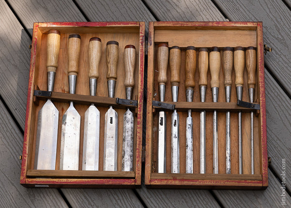 Fine Set of JAMES SWAN Bevel Edge Socket Firmer Chisels Set of 13 in Box - 108590