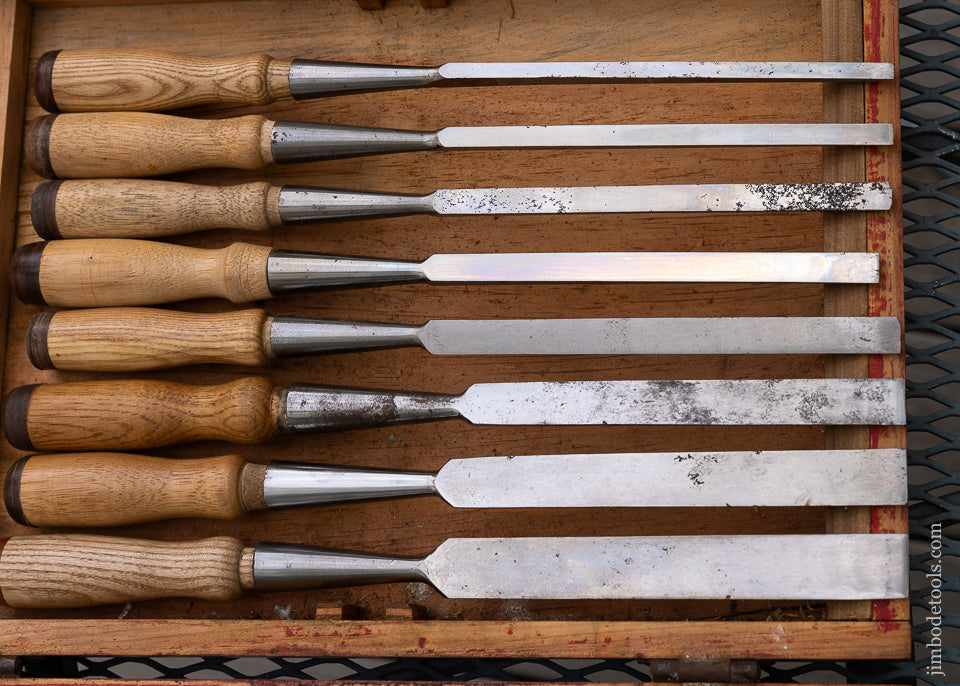Fine Set of JAMES SWAN Bevel Edge Socket Firmer Chisels Set of 13 in Box - 108590