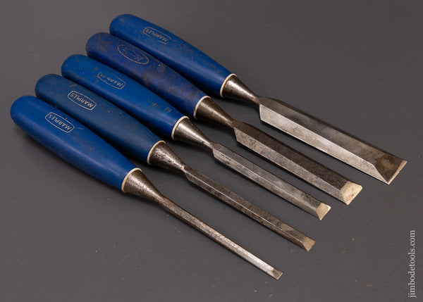Fine Set of 5 MARPLES BLUE CHIP Bevel Edge Chisels - 108620