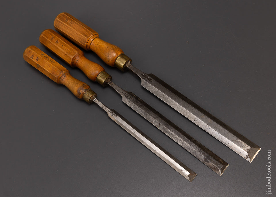 Sweet Set of 3 Boxwood Handle Paring Chisels by WM. MARPLES - 109004