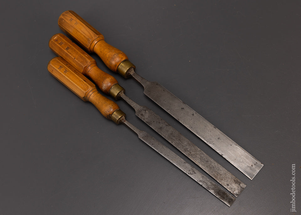 Sweet Set of 3 Boxwood Handle Paring Chisels by WM. MARPLES - 109004