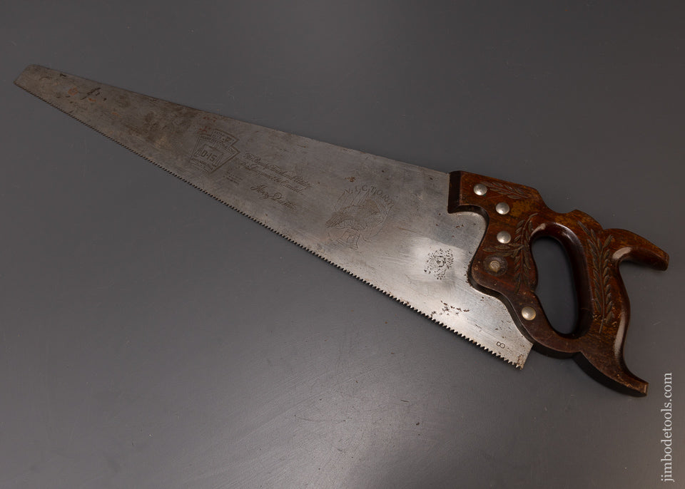 Near Mint Unused DISSTON D-15 Rosewood Handle Hand Saw VICTORY ETCH - 109073