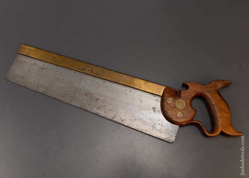 Rare 16 Inch Brass Back Tenon Saw MONDON KING PORT JERVIS, NY Spring Steel - 109131