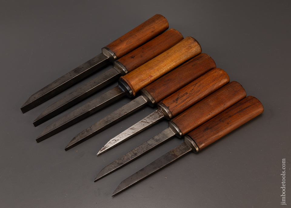Excellent Set of 7 Pig Sticker Mortise Chisels by ISAAC GREAVES - 109168