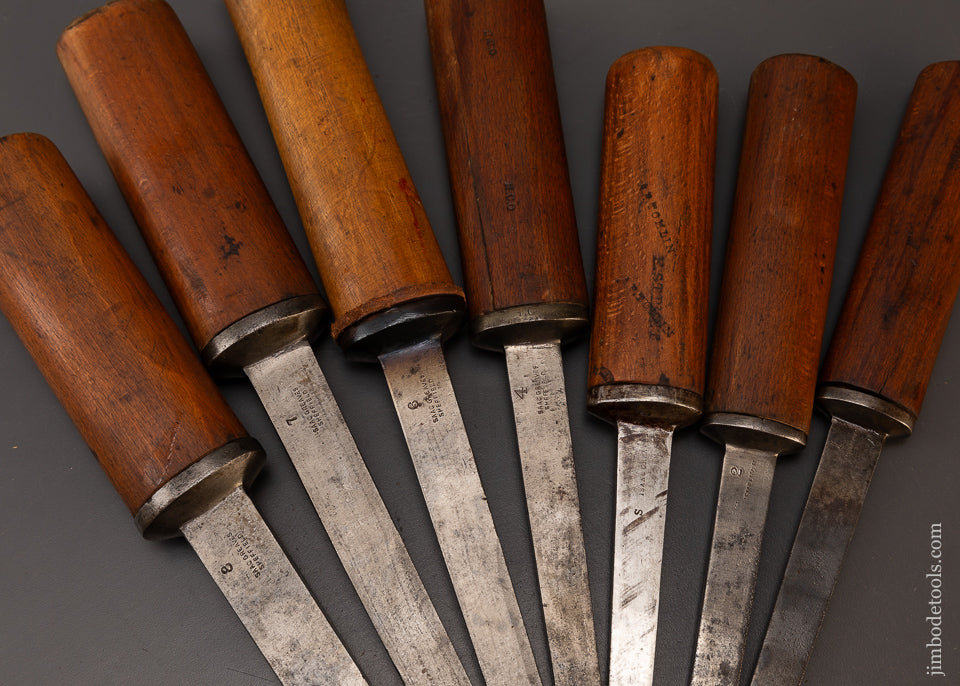 Excellent Set of 7 Pig Sticker Mortise Chisels by ISAAC GREAVES - 109168