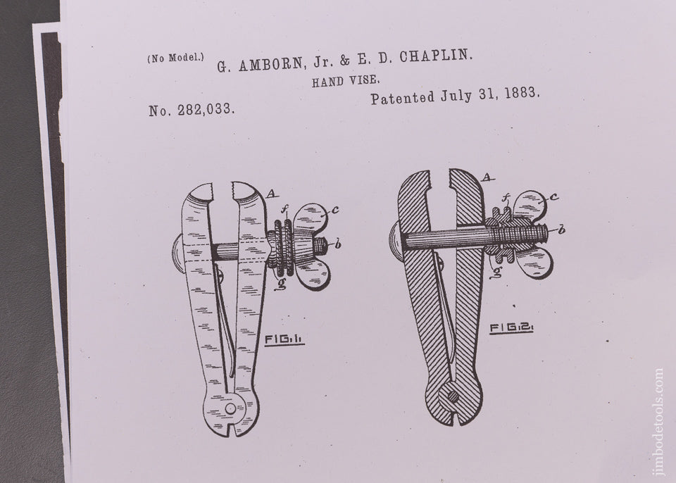 Rare AMBORN & CHAPLIN PATENT 1883 Vise - 109326