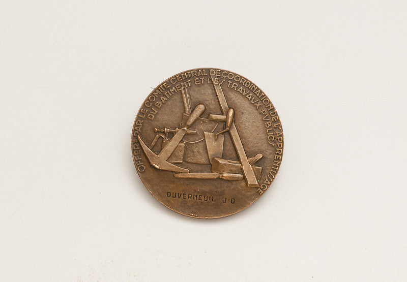 Rare Bronze Apprenticeship Medal Depicting Carpenter's Tools