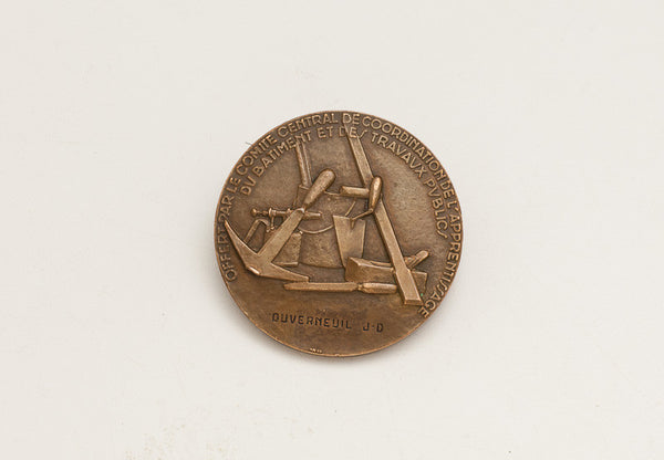 Rare Bronze Apprenticeship Medal Depicting Carpenter's Tools