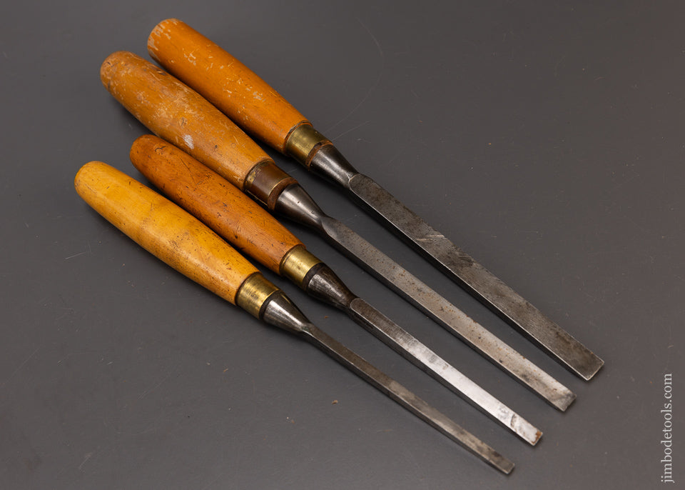 Excellent User Set of 4 Boxwood Handle Mortise Chisels by SORBY - 109472