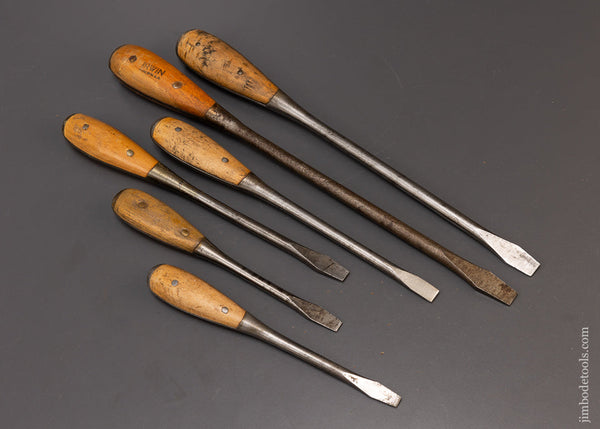 Fine Set of 6 IRWIN Perfect Handle Cabinet Maker’s Screwdrivers - 109479