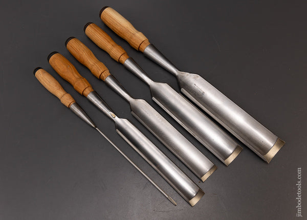 Spectacular New Old Stock Set of 5 JAMES SWAN Socket Paring Gouges - 109488
