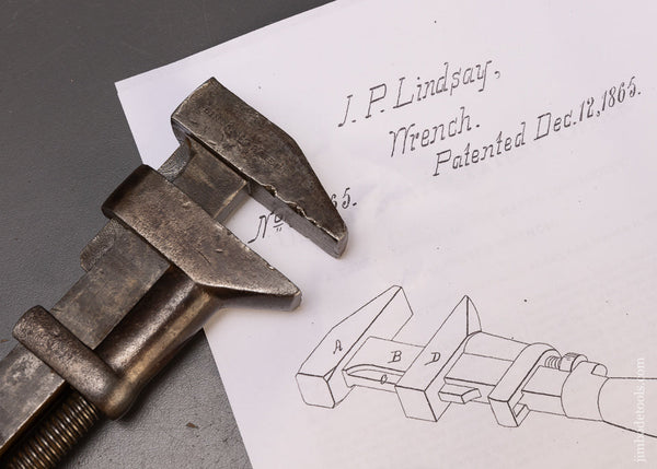 Rare J.P. LINDSAY PATENT 1865 Improved Nut Wrench - 109492