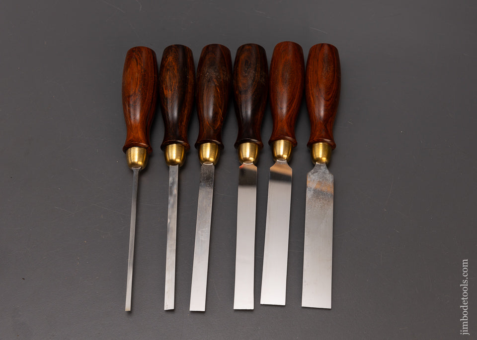 Mint Unused Set of 6 Dovetail Chisels by BLUE SPRUCE TOOL WORKS with Cocobolo Handles - 109643
