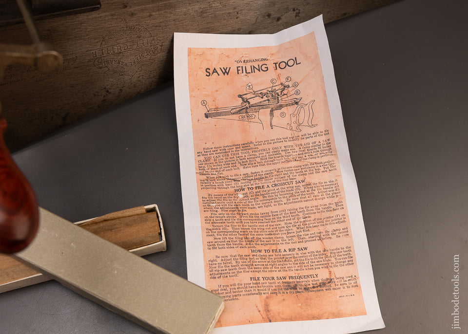 Saw Filer Math STEARNS Patent No. 400 Saw Filer With Full Box of SIMONDS Files - 1097 ...