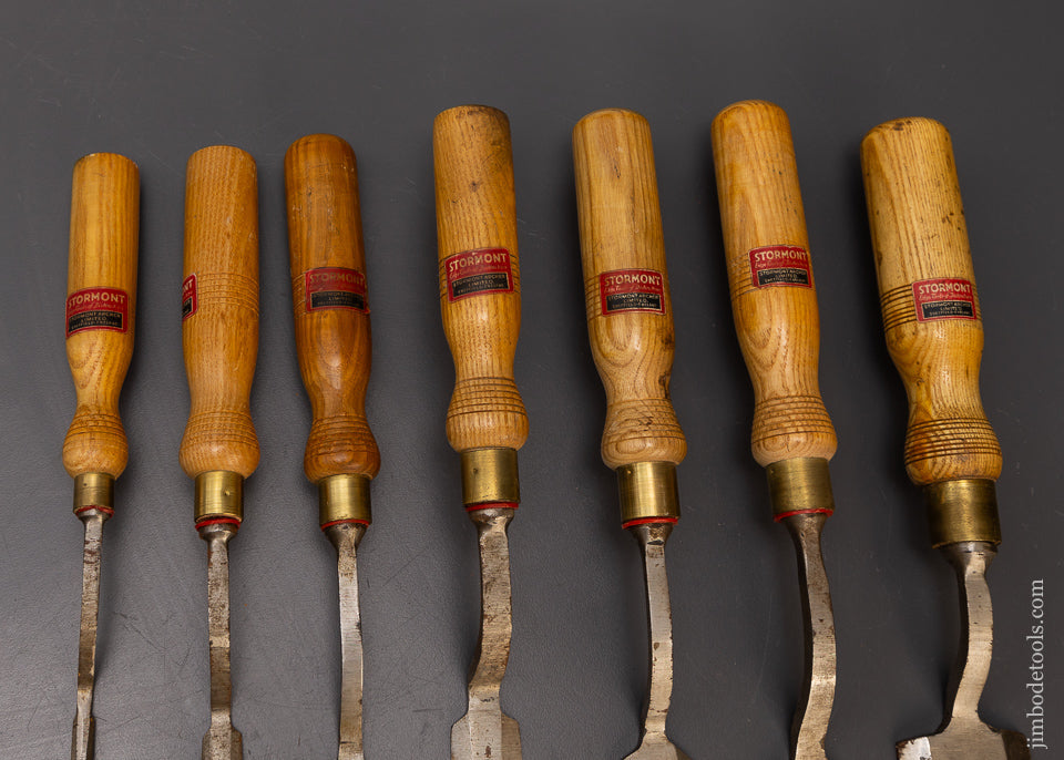 Mint Unused New Old Stock Set of 7 Crank Neck Offset Paring Chisels by STORMONT - 109843