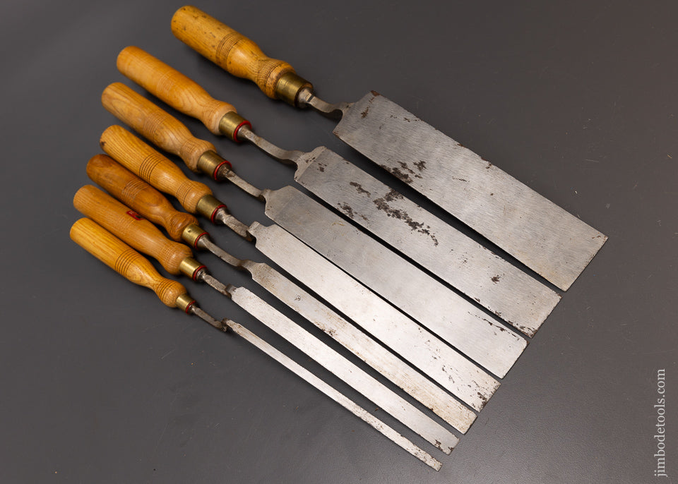 Mint Unused New Old Stock Set of 7 Crank Neck Offset Paring Chisels by STORMONT - 109843
