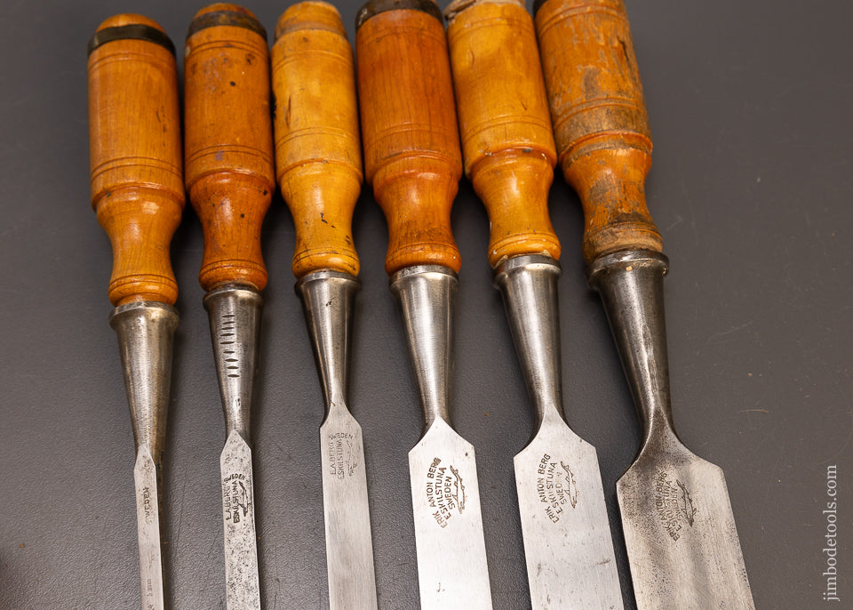 E. A. BERG ESKILSTUNA SHARK BRAND Six Piece Socket Chisel Set in Original Wooden Case - 109877