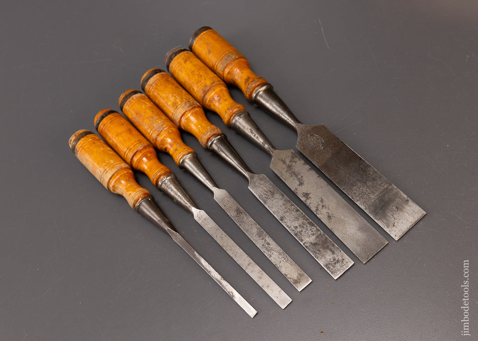 E. A. BERG ESKILSTUNA SHARK BRAND Six Piece Socket Chisel Set in Original Wooden Case - 109905