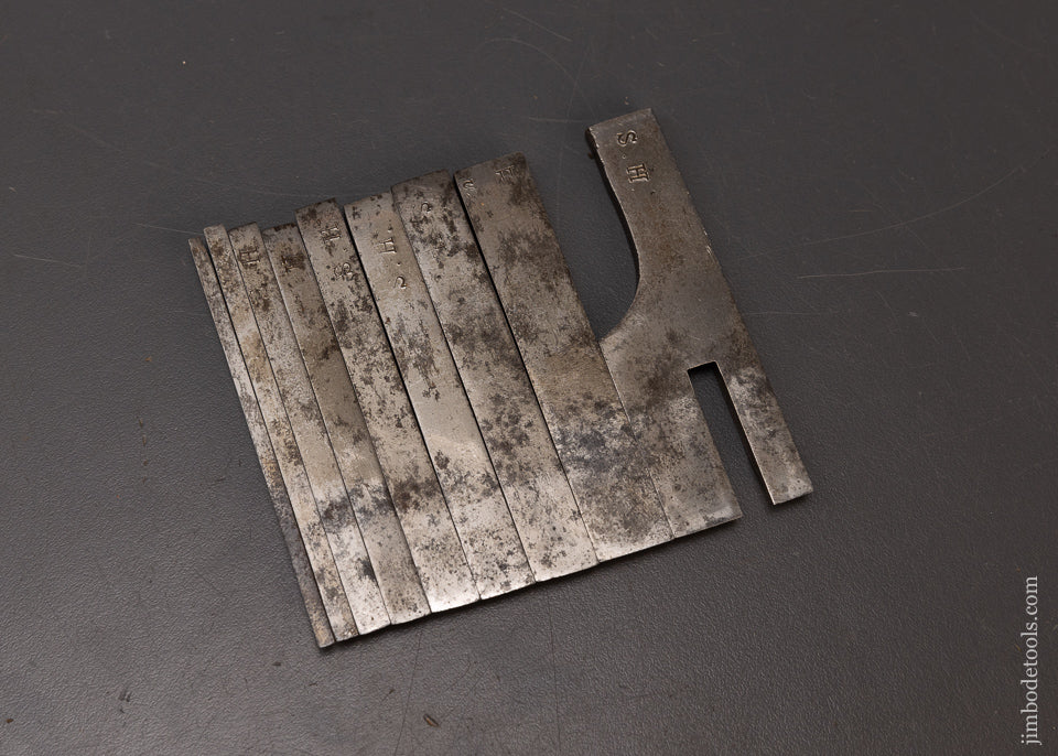 Clean Set of 9 Irons for MILLERS PATENT Plow Plane No. 41, 42, 43, 44 - 109954