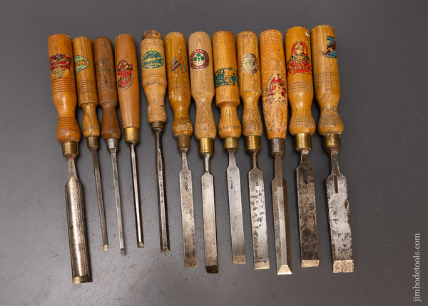 12 Assorted English Chisels with Original Handle Decals - 110061