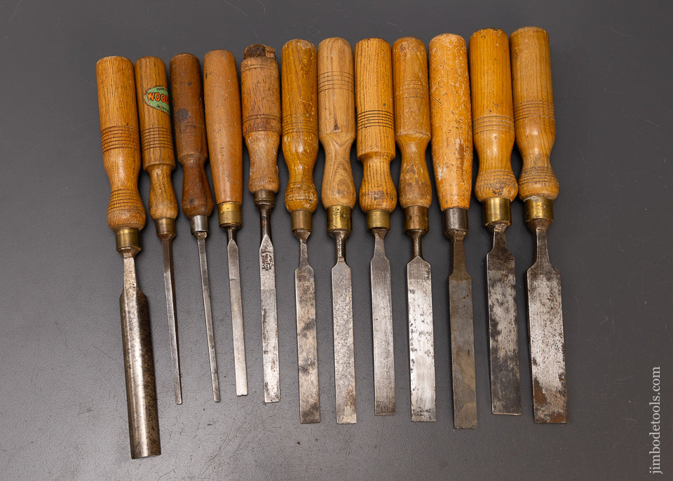 12 Assorted English Chisels with Original Handle Decals - 110061