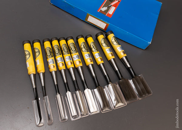 MINT Set of Ten IYOROI Boxwood Handled Chisels in Original Box NEW -110232