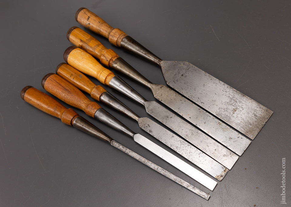 Good User Set of 6 P.S. & W. PEXTO Bevel Edge Socket Firmer Chisels - 110594