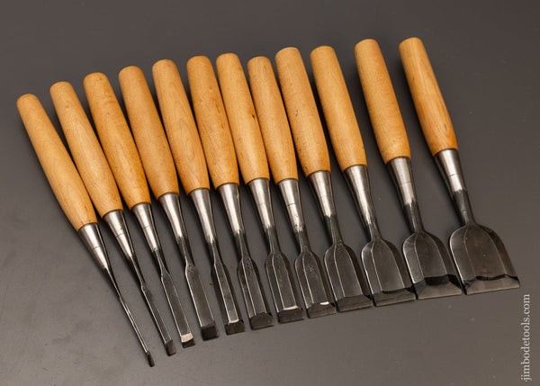 Minty Set of 12 BLUE STEEL Chisels by TEROU MIYANAGA - 110611